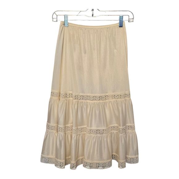 Vintage Morning Star Womens Skirt Slip Tiered Lace Elastic Waist Small Beige - Picture 2 of 7